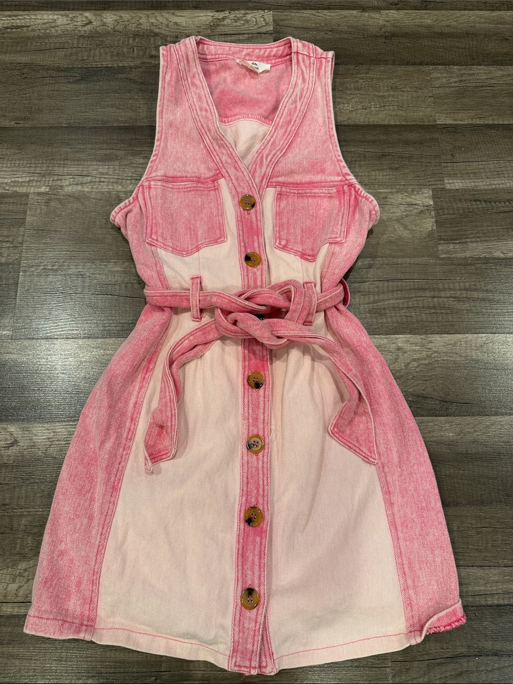 ENTRO Pink Button-Front Denim Dress with Belt